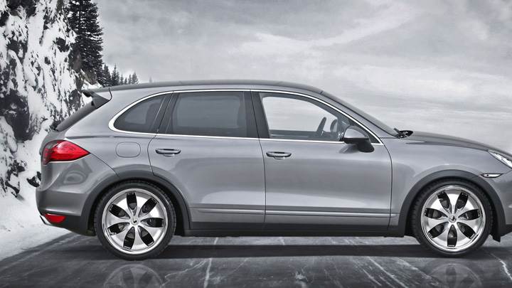 Side Pose Of Porsche Cayenne II Schmidt Revolution In Grey